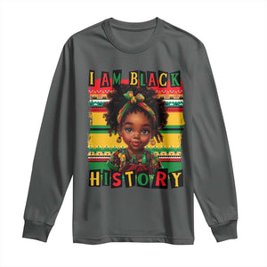 I Am Black History Long Sleeve Shirt Month Black Melanin Kids Girls TS02 Dark Heather Print Your Wear