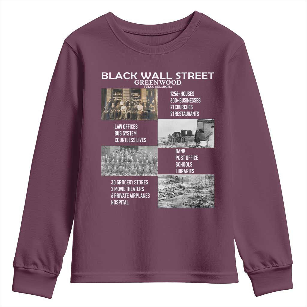 Black Wall Street Youth Sweatshirt Black Business Black History Month TS02 Maroon Print Your Wear