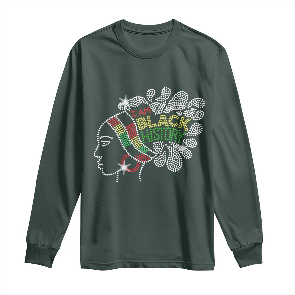 I Am Black History Long Sleeve Shirt Black Girl Sparkling Bling TS02 Dark Forest Green Print Your Wear