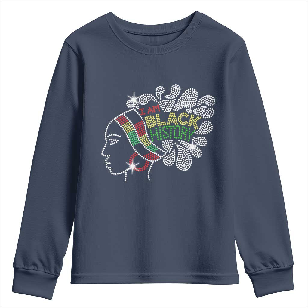 I Am Black History Youth Sweatshirt Black Girl Sparkling Bling TS02 Navy Print Your Wear
