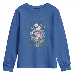 Hate Never Made Any Nation Great Youth Sweatshirt Botanical Floral Butterflies Retro TS02 Royal Blue Print Your Wear