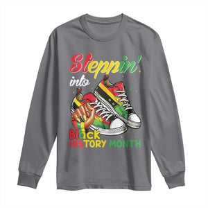 Stepping Into Black History Month Long Sleeve Shirt Black Girls Sneakers TS02 Charcoal Print Your Wear