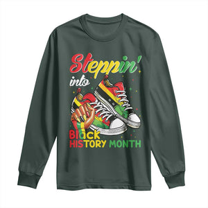 Stepping Into Black History Month Long Sleeve Shirt Black Girls Sneakers TS02 Dark Forest Green Print Your Wear