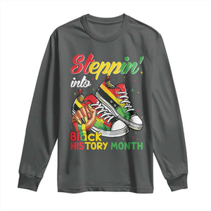 Stepping Into Black History Month Long Sleeve Shirt Black Girls Sneakers TS02 Dark Heather Print Your Wear