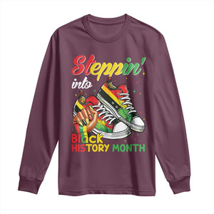 Stepping Into Black History Month Long Sleeve Shirt Black Girls Sneakers TS02 Maroon Print Your Wear