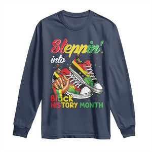 Stepping Into Black History Month Long Sleeve Shirt Black Girls Sneakers TS02 Navy Print Your Wear