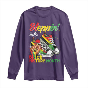 Stepping Into Black History Month Long Sleeve Shirt Black Girls Sneakers TS02 Purple Print Your Wear