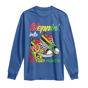 Stepping Into Black History Month Long Sleeve Shirt Black Girls Sneakers TS02 Royal Blue Print Your Wear