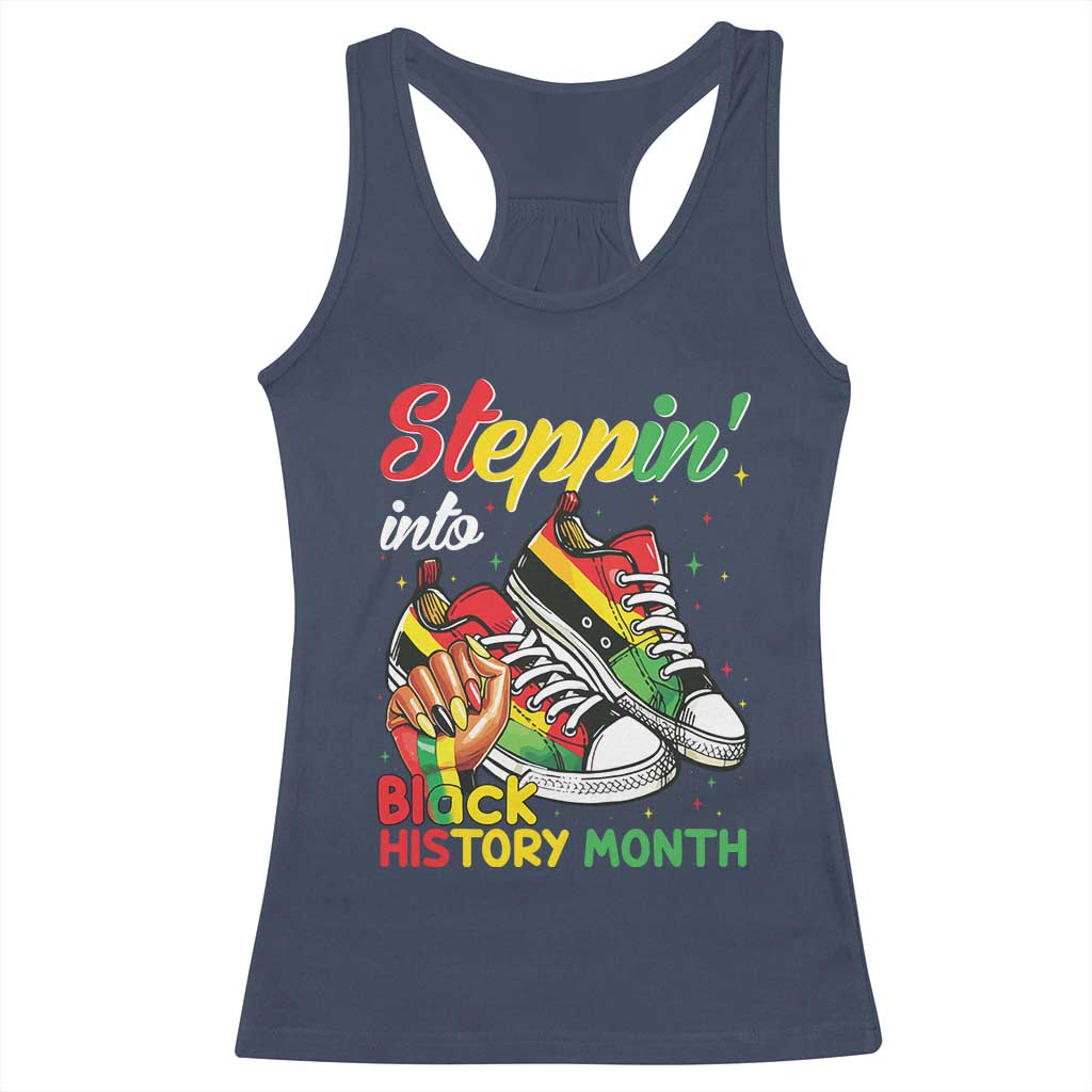 Stepping Into Black History Month Racerback Tank Top Black Girls Sneakers TS02 Navy Print Your Wear