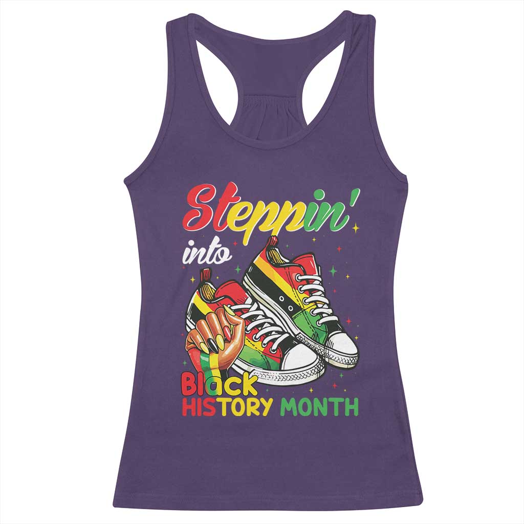 Stepping Into Black History Month Racerback Tank Top Black Girls Sneakers TS02 Purple Print Your Wear