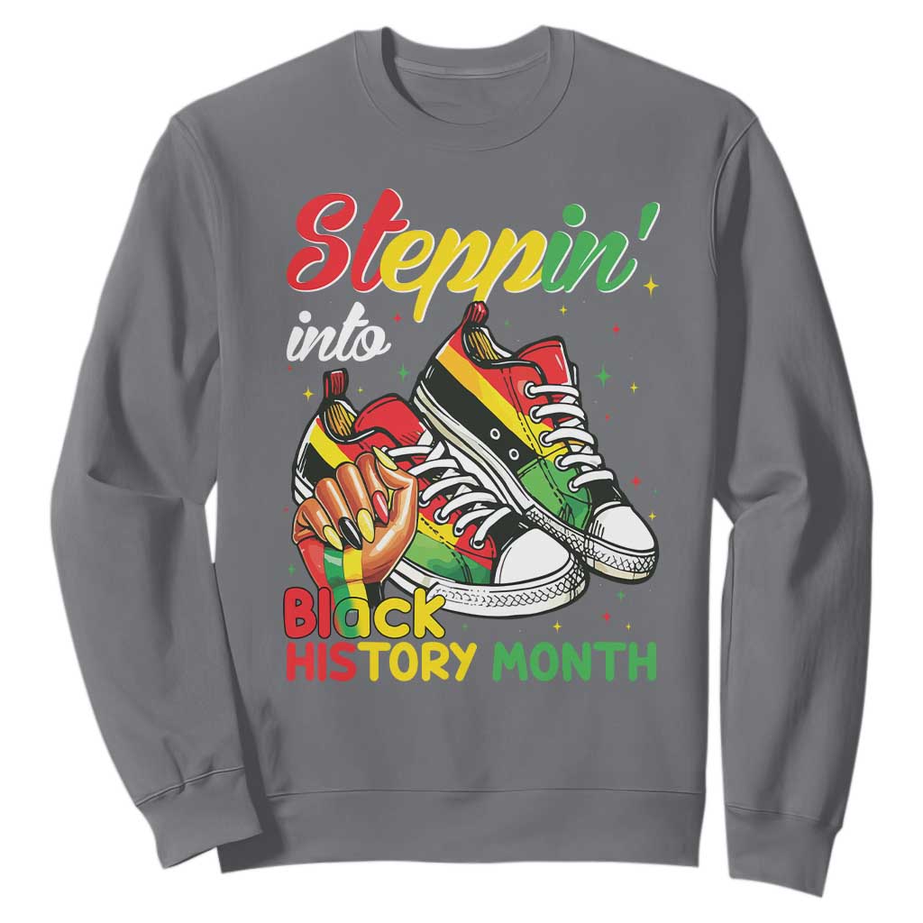 Stepping Into Black History Month Sweatshirt Black Girls Sneakers TS02 Charcoal Print Your Wear