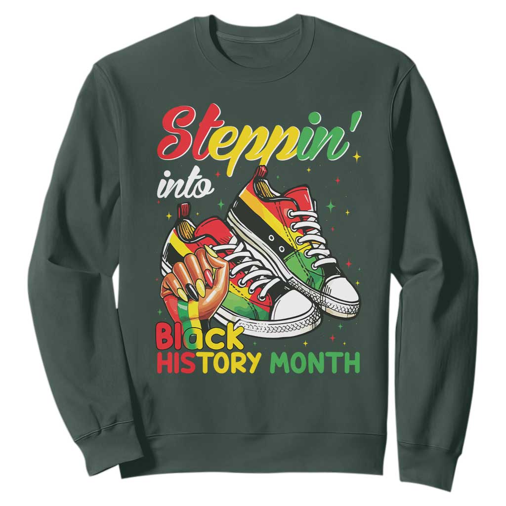 Stepping Into Black History Month Sweatshirt Black Girls Sneakers TS02 Dark Forest Green Print Your Wear