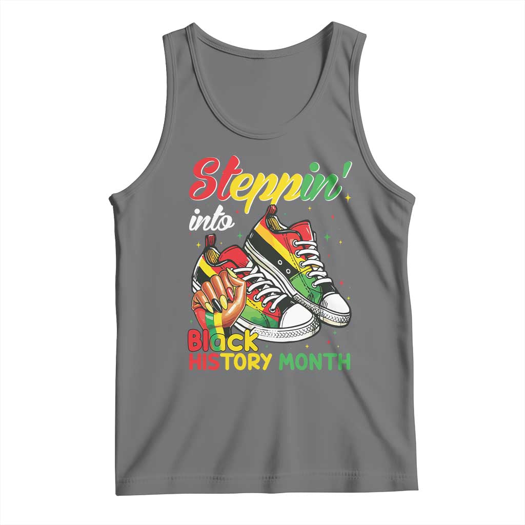 Stepping Into Black History Month Tank Top Black Girls Sneakers TS02 Black Heather Print Your Wear