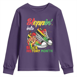 Stepping Into Black History Month Youth Sweatshirt Black Girls Sneakers TS02 Purple Print Your Wear