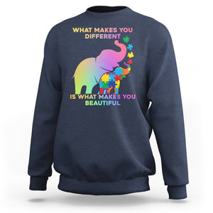 Autism Awareness Elephant Sweatshirt What Make You Different Makes You Beautiful Spectrum Puzzle Piece Baby TS02 Navy Printyourwear