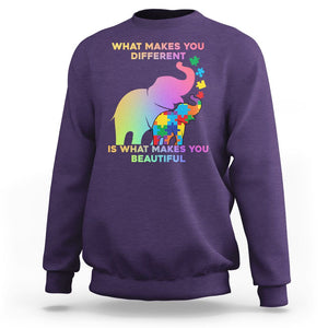 Autism Awareness Elephant Sweatshirt What Make You Different Makes You Beautiful Spectrum Puzzle Piece Baby TS02 Purple Printyourwear