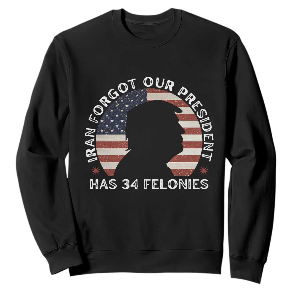 Iran Forgot Our President Has 34 Felonies Sweatshirt Funny Political Satire Patriotic TS02 Black Print Your Wear