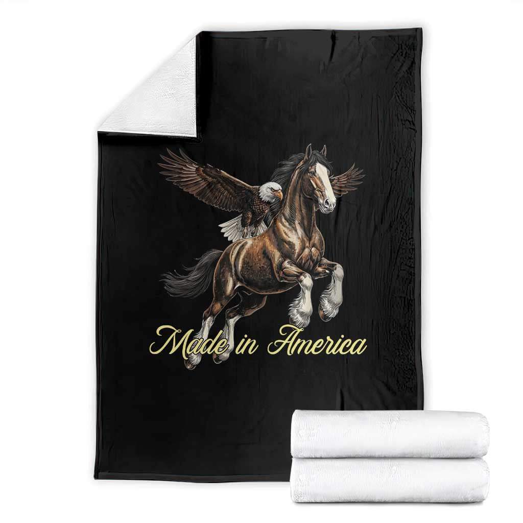 Made in America Patriotic Eagle and Horse Throw Blanket Strong American Pride Western Style TS02 Black Print Your Wear