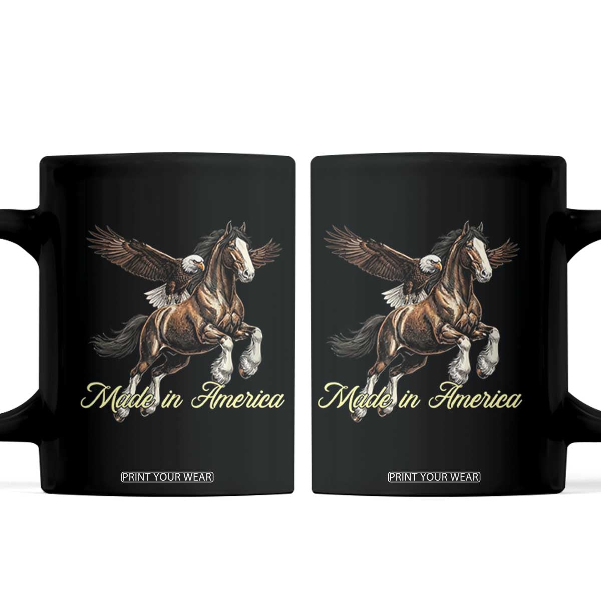 Made in America Patriotic Eagle and Horse Coffee Mug Strong American Pride Western Style TS02 Black Print Your Wear