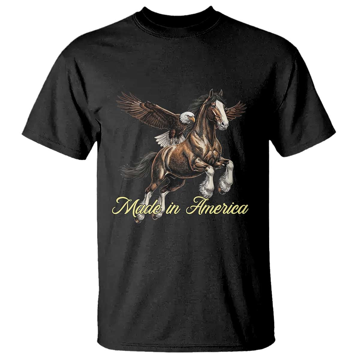 Made in America Patriotic Eagle and Horse T Shirt Strong American Pride Western Style TS02 Black Print Your Wear