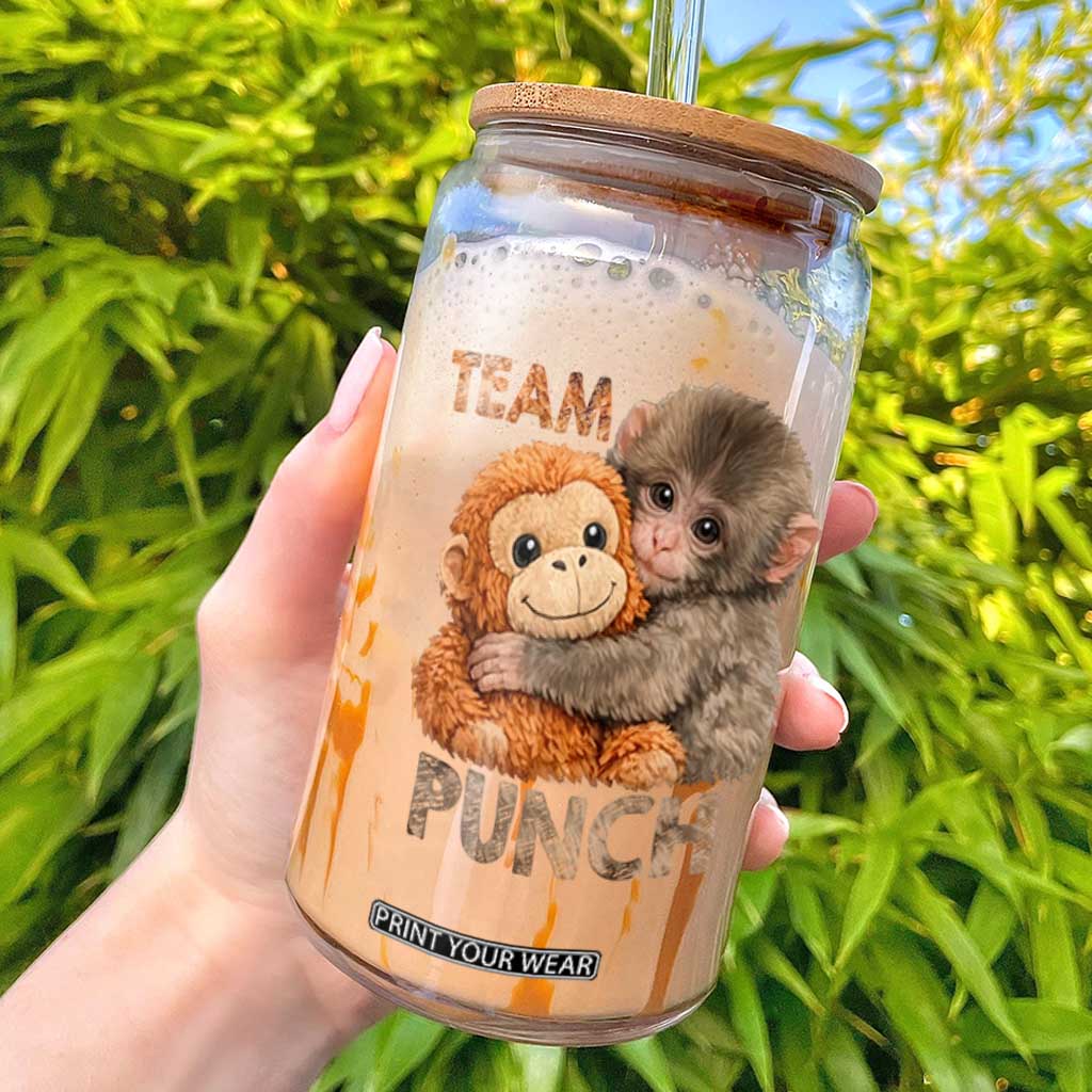 Team Punch Viral Baby Monkey Glass Can Cute Monkey Hugging Plush Toy Internet Trend Gift TS02 Black Print Your Wear