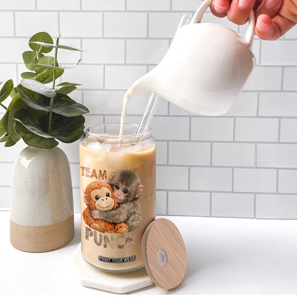 Team Punch Viral Baby Monkey Glass Can Cute Monkey Hugging Plush Toy Internet Trend Gift TS02 Print Your Wear