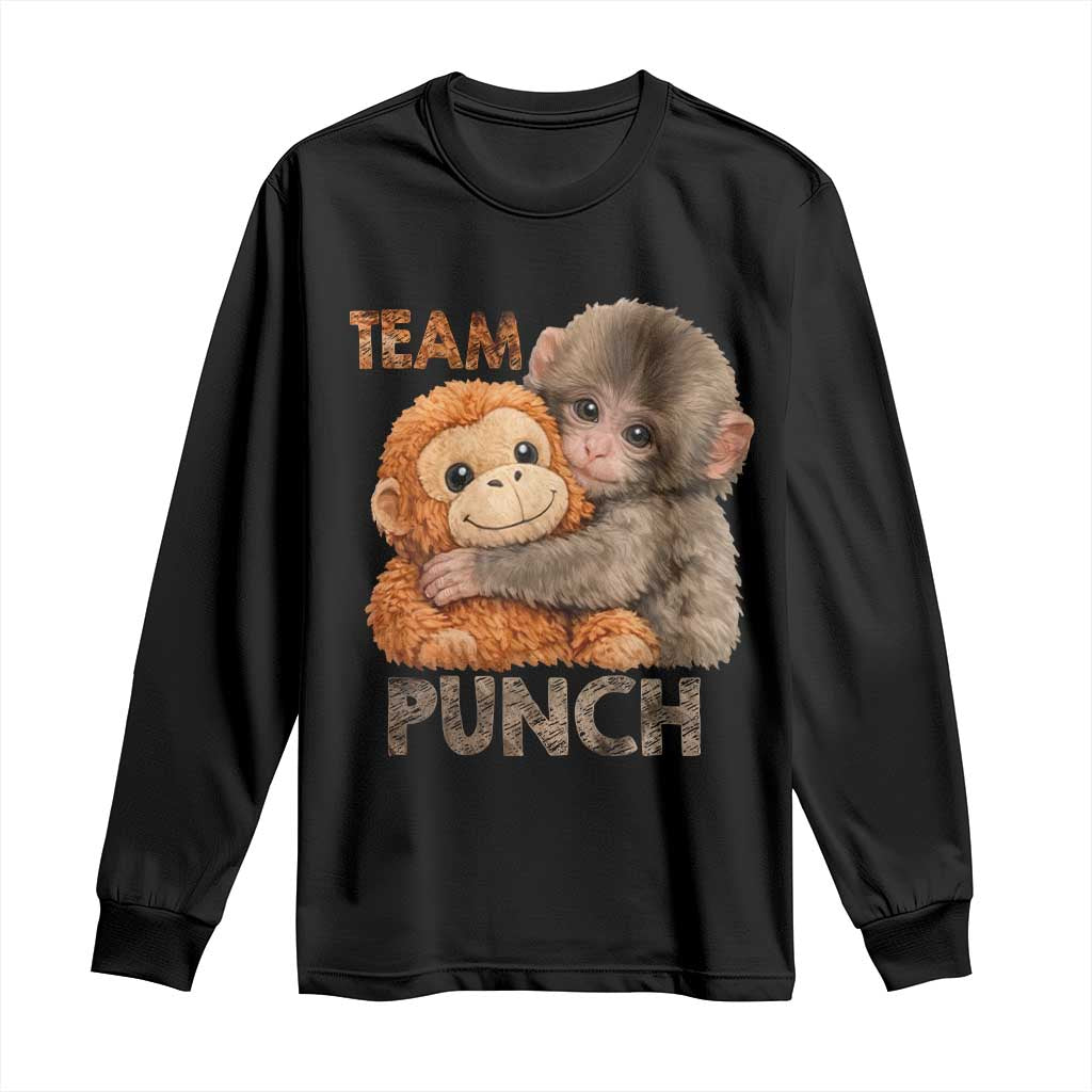 Team Punch Viral Baby Monkey Long Sleeve Shirt Cute Monkey Hugging Plush Toy Internet Trend Gift TS02 Black Print Your Wear