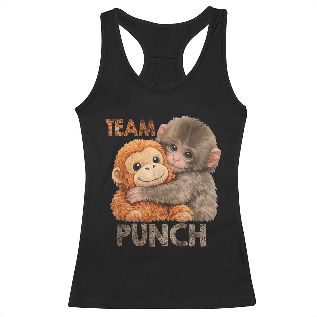 Team Punch Viral Baby Monkey Racerback Tank Top Cute Monkey Hugging Plush Toy Internet Trend Gift TS02 Black Print Your Wear