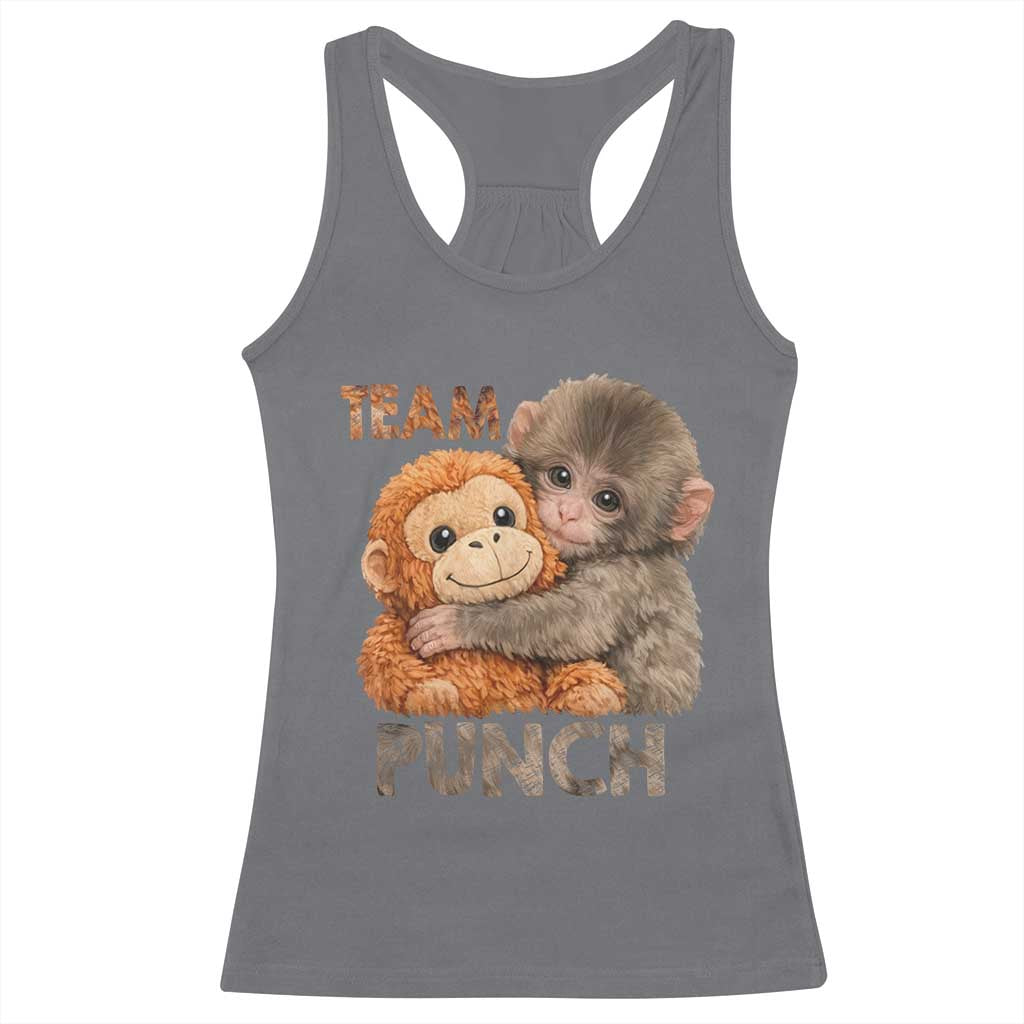 Team Punch Viral Baby Monkey Racerback Tank Top Cute Monkey Hugging Plush Toy Internet Trend Gift TS02 Charcoal Print Your Wear