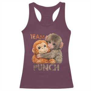 Team Punch Viral Baby Monkey Racerback Tank Top Cute Monkey Hugging Plush Toy Internet Trend Gift TS02 Maroon Print Your Wear