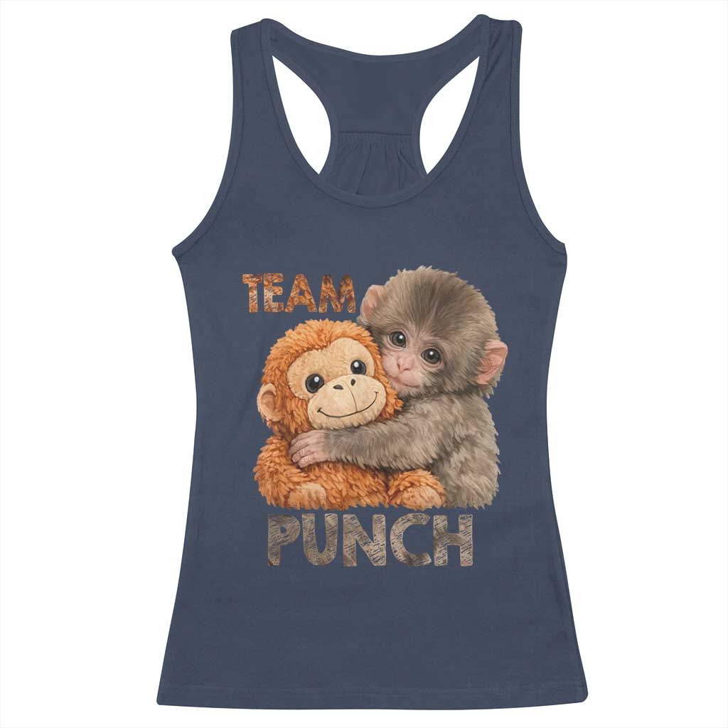 Team Punch Viral Baby Monkey Racerback Tank Top Cute Monkey Hugging Plush Toy Internet Trend Gift TS02 Navy Print Your Wear