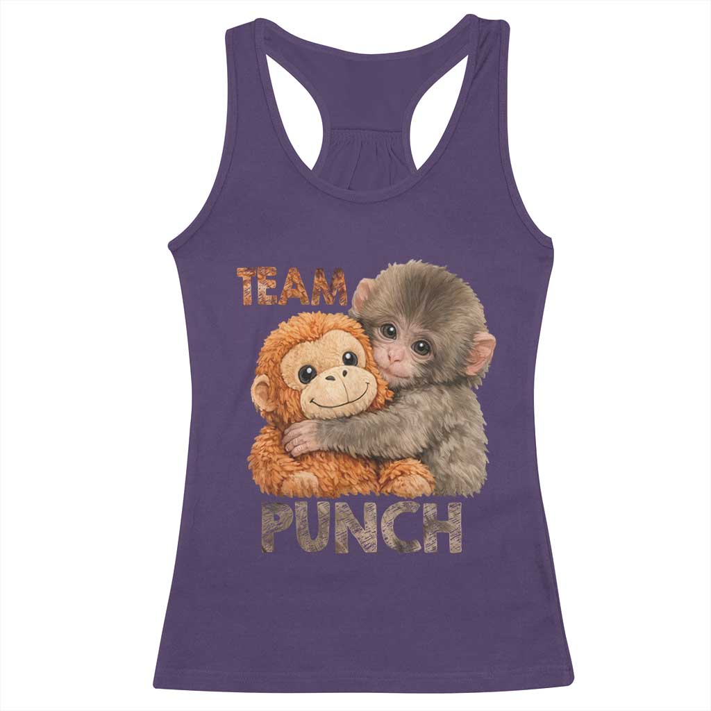 Team Punch Viral Baby Monkey Racerback Tank Top Cute Monkey Hugging Plush Toy Internet Trend Gift TS02 Purple Print Your Wear