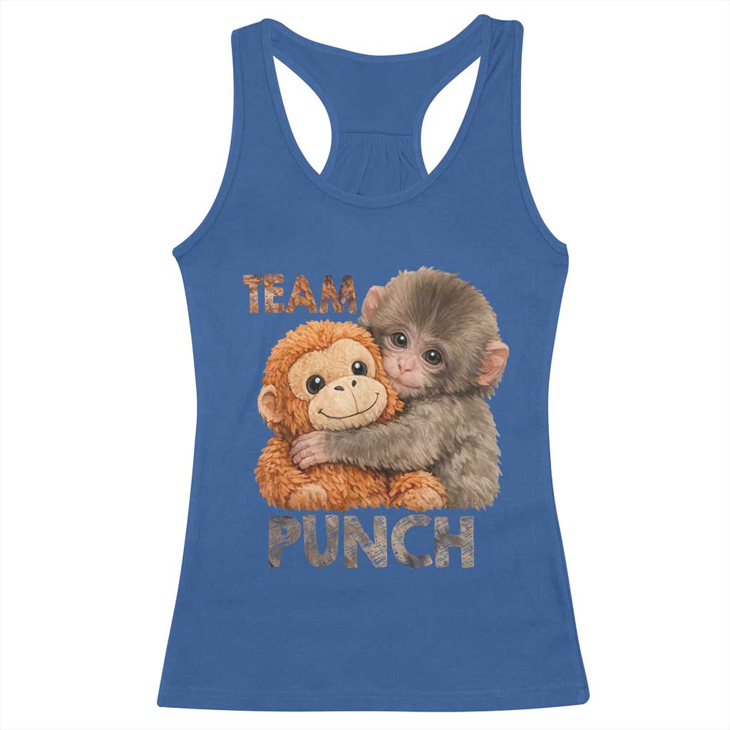 Team Punch Viral Baby Monkey Racerback Tank Top Cute Monkey Hugging Plush Toy Internet Trend Gift TS02 Royal Blue Print Your Wear