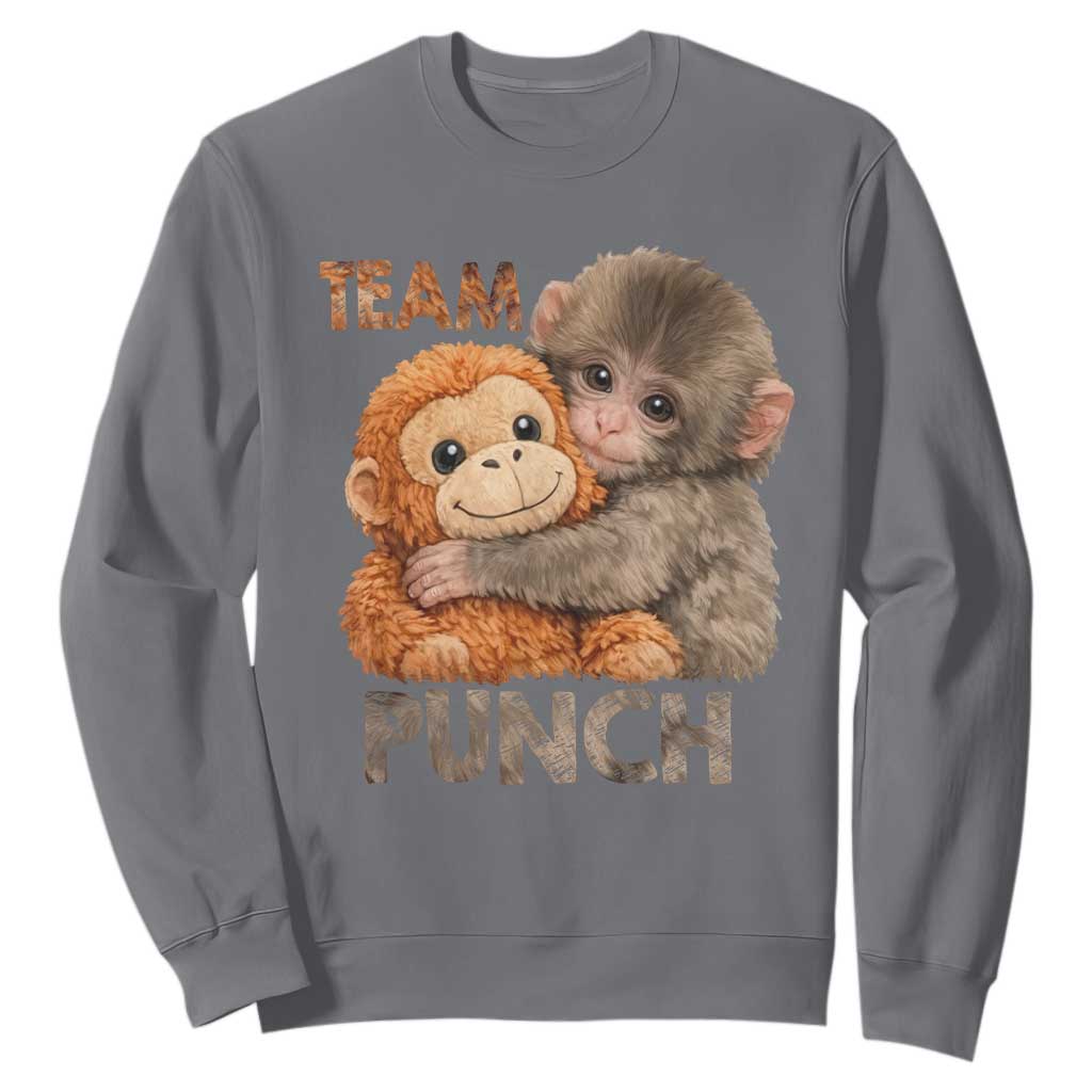 Team Punch Viral Baby Monkey Sweatshirt Cute Monkey Hugging Plush Toy Internet Trend Gift TS02 Charcoal Print Your Wear