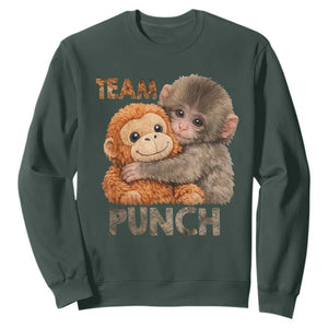 Team Punch Viral Baby Monkey Sweatshirt Cute Monkey Hugging Plush Toy Internet Trend Gift TS02 Dark Forest Green Print Your Wear