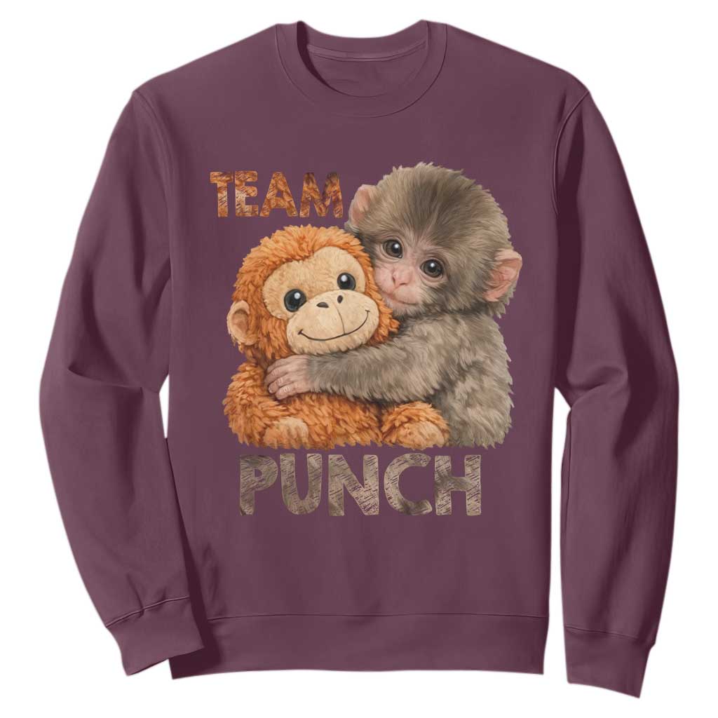 Team Punch Viral Baby Monkey Sweatshirt Cute Monkey Hugging Plush Toy Internet Trend Gift TS02 Maroon Print Your Wear