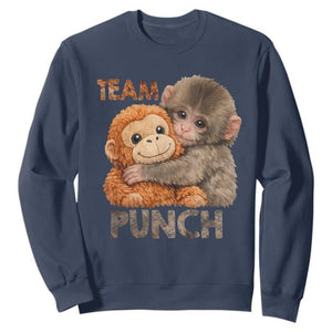 Team Punch Viral Baby Monkey Sweatshirt Cute Monkey Hugging Plush Toy Internet Trend Gift TS02 Navy Print Your Wear
