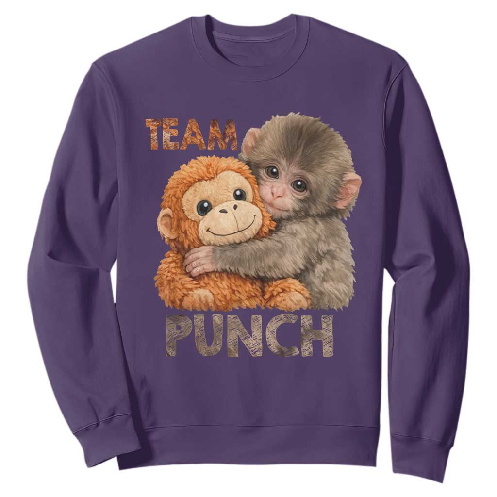 Team Punch Viral Baby Monkey Sweatshirt Cute Monkey Hugging Plush Toy Internet Trend Gift TS02 Purple Print Your Wear