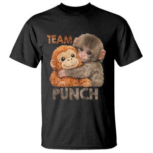 Team Punch Viral Baby Monkey T Shirt Cute Monkey Hugging Plush Toy Internet Trend Gift TS02 Black Print Your Wear