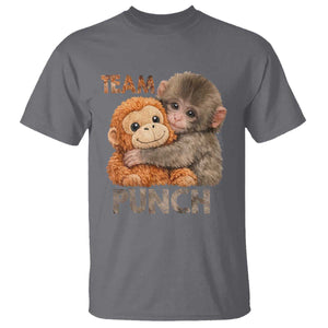 Team Punch Viral Baby Monkey T Shirt Cute Monkey Hugging Plush Toy Internet Trend Gift TS02 Charcoal Print Your Wear