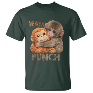 Team Punch Viral Baby Monkey T Shirt Cute Monkey Hugging Plush Toy Internet Trend Gift TS02 Dark Forest Green Print Your Wear