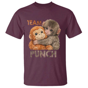 Team Punch Viral Baby Monkey T Shirt Cute Monkey Hugging Plush Toy Internet Trend Gift TS02 Maroon Print Your Wear