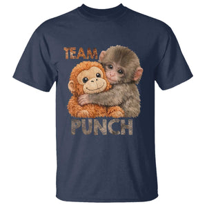 Team Punch Viral Baby Monkey T Shirt Cute Monkey Hugging Plush Toy Internet Trend Gift TS02 Navy Print Your Wear