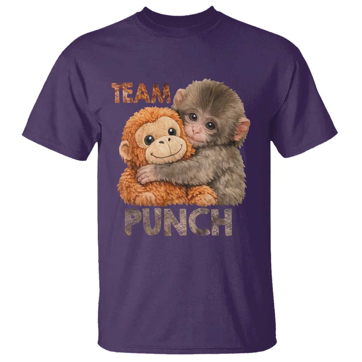 Team Punch Viral Baby Monkey T Shirt Cute Monkey Hugging Plush Toy Internet Trend Gift TS02 Purple Print Your Wear