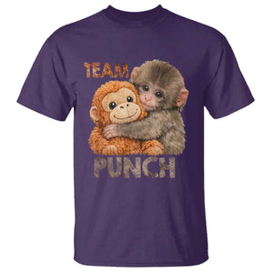 Team Punch Viral Baby Monkey T Shirt Cute Monkey Hugging Plush Toy Internet Trend Gift TS02 Purple Print Your Wear