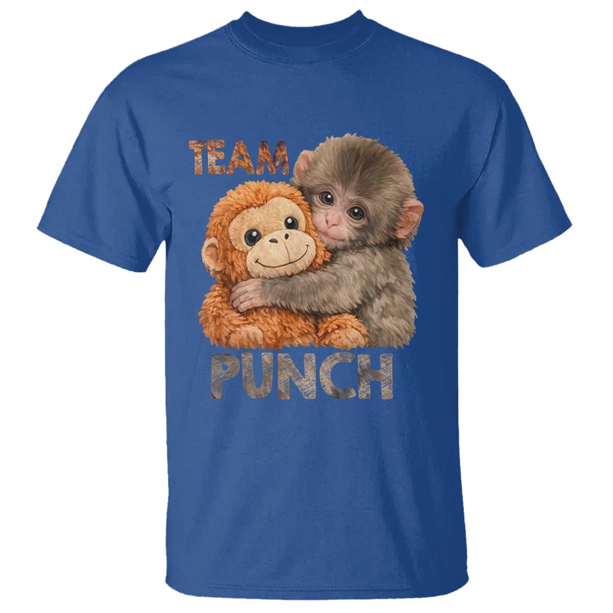 Team Punch Viral Baby Monkey T Shirt Cute Monkey Hugging Plush Toy Internet Trend Gift TS02 Royal Blue Print Your Wear
