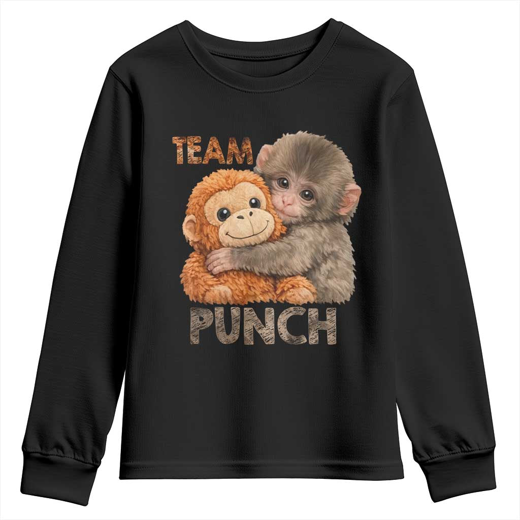 Team Punch Viral Baby Monkey Youth Sweatshirt Cute Monkey Hugging Plush Toy Internet Trend Gift TS02 Black Print Your Wear
