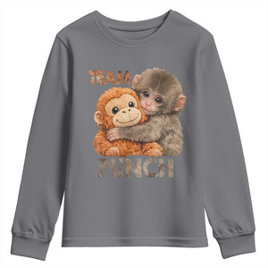 Team Punch Viral Baby Monkey Youth Sweatshirt Cute Monkey Hugging Plush Toy Internet Trend Gift TS02 Charcoal Print Your Wear