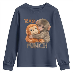 Team Punch Viral Baby Monkey Youth Sweatshirt Cute Monkey Hugging Plush Toy Internet Trend Gift TS02 Navy Print Your Wear