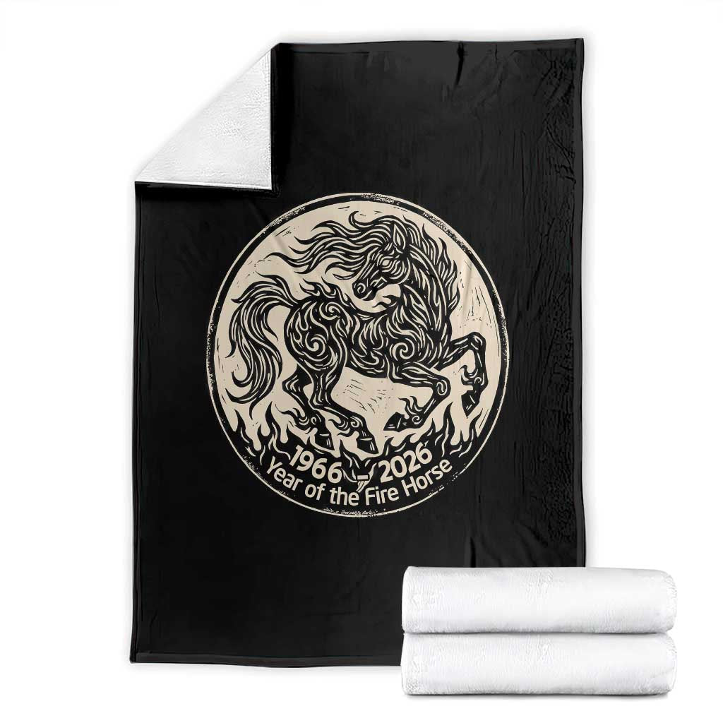 Year of the Fire Horse 1966 2026 Graphic Throw Blanket 60 Years Chinese Zodiac Horse Vintage Style TS02 Black Print Your Wear